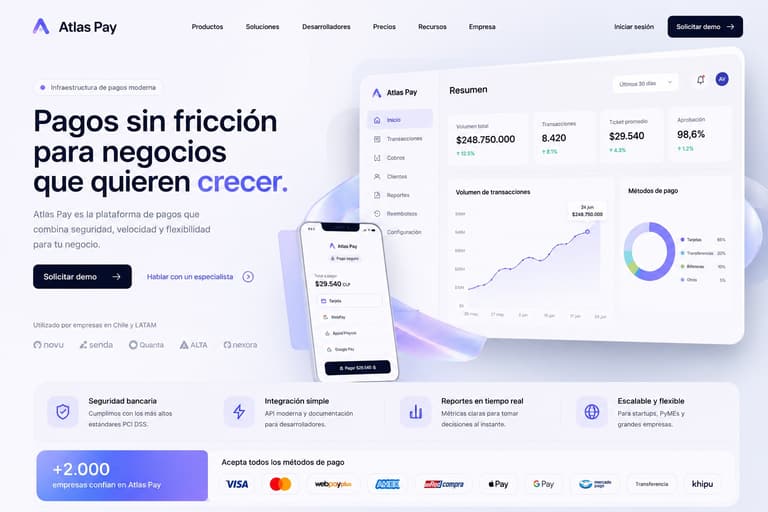 Diseño de aplicación fintech de pagos con interfaz clara y flujo sin fricción