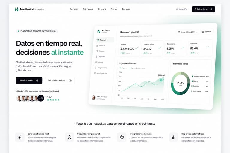 Diseño de plataforma SaaS de analítica de datos en tiempo real con dashboard y sistema de diseño